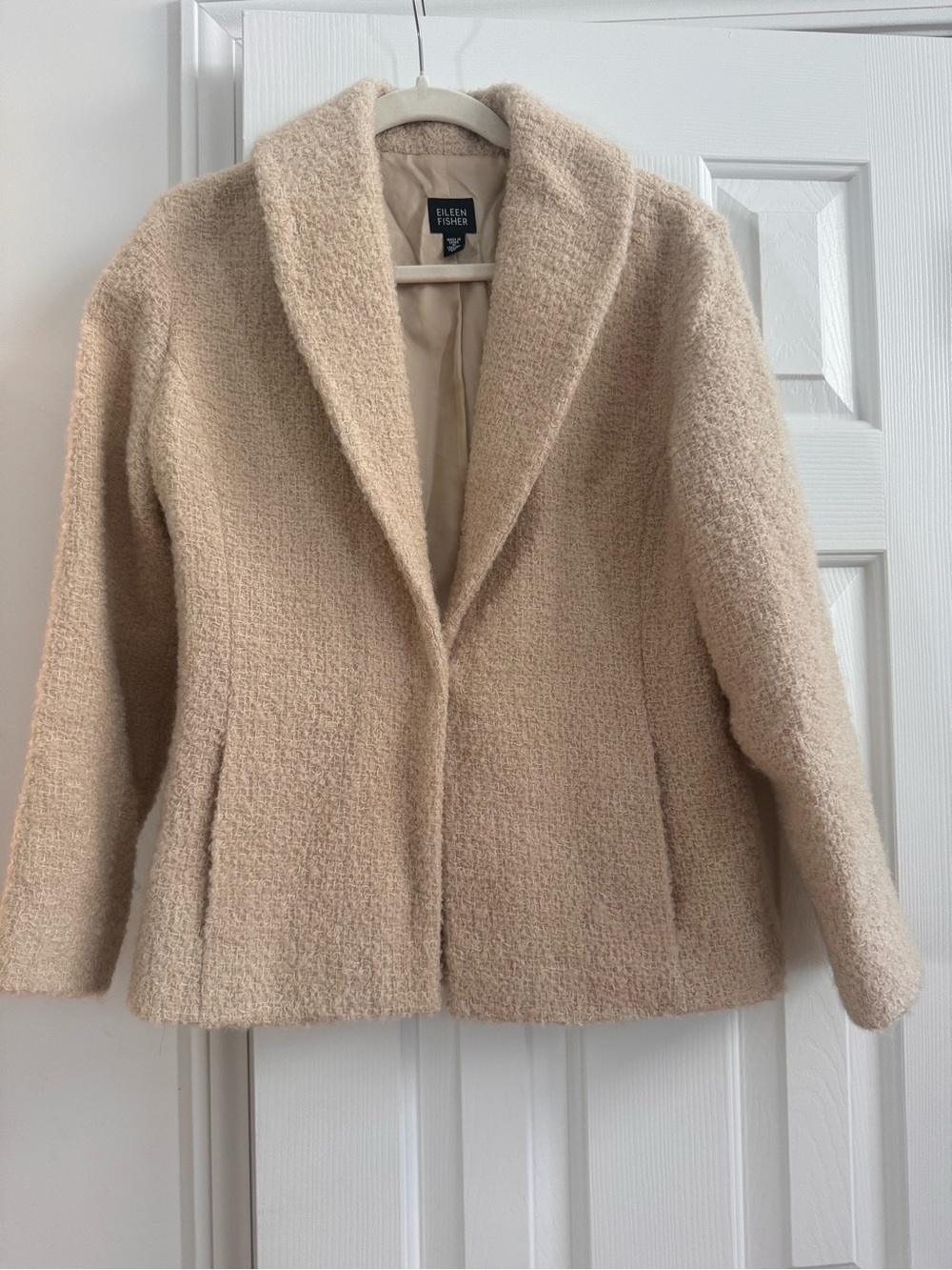 Eileen Fisher Ivory Wool Blend Nubby Textured Blazer Jacket Size M